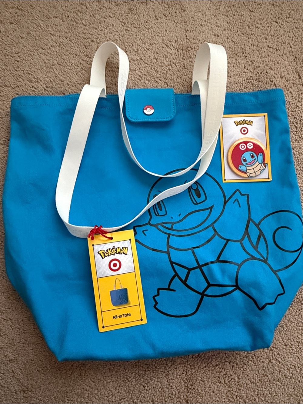 Pokemon x Target Squirtle Blue Canvas Tote with Squirtle Pin